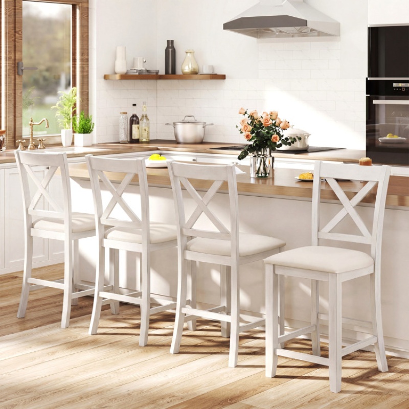 Set Of 4 Modern Farmhouse Counter Height Stools With Footrest-White