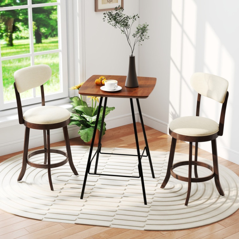25.5 Inch Counter Height Chairs Set Of 2 With Padded Seat And Backrest-Brown