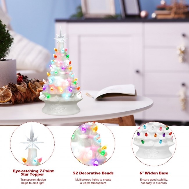 14 Inch PreLit HandPainted Ceramic Tabletop Christmas Tree