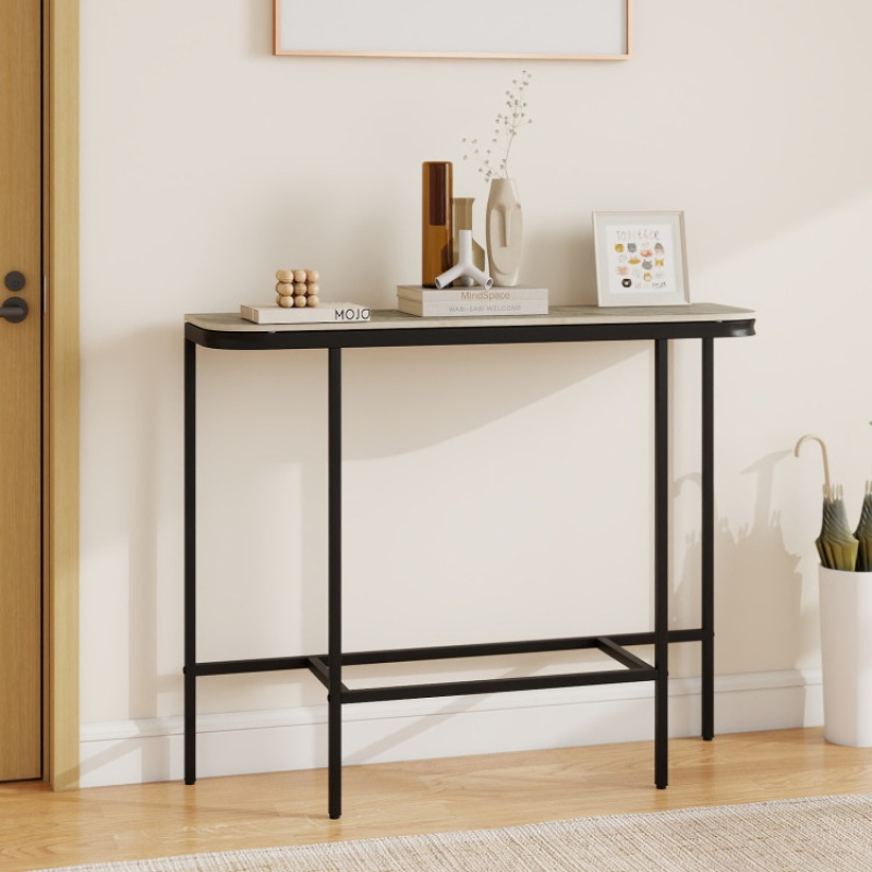 Console Table 44-Inch Entryway Table With Faux Marble Tabletop And Heavy-Duty Metal Frame-Gray