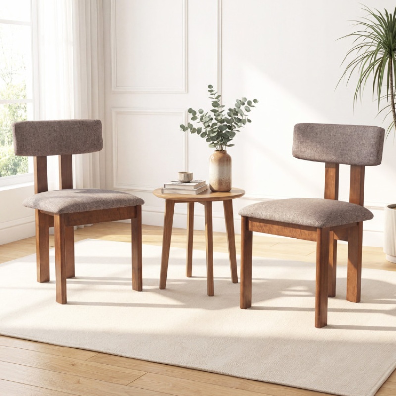 Upholstered Rubber Wood Dining Chairs Set of 2