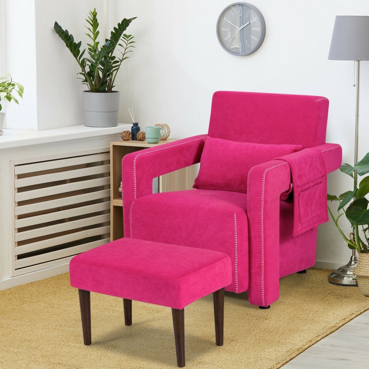 Modern Berber Fleece Accent Chair With Ottoman And Waist Pillow For Living Room