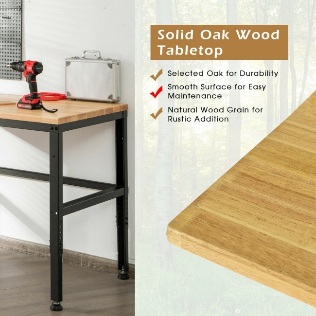48 Inch Adjustable Solid Oak Workbench With 2000Lbs HeavyDuty Capacity