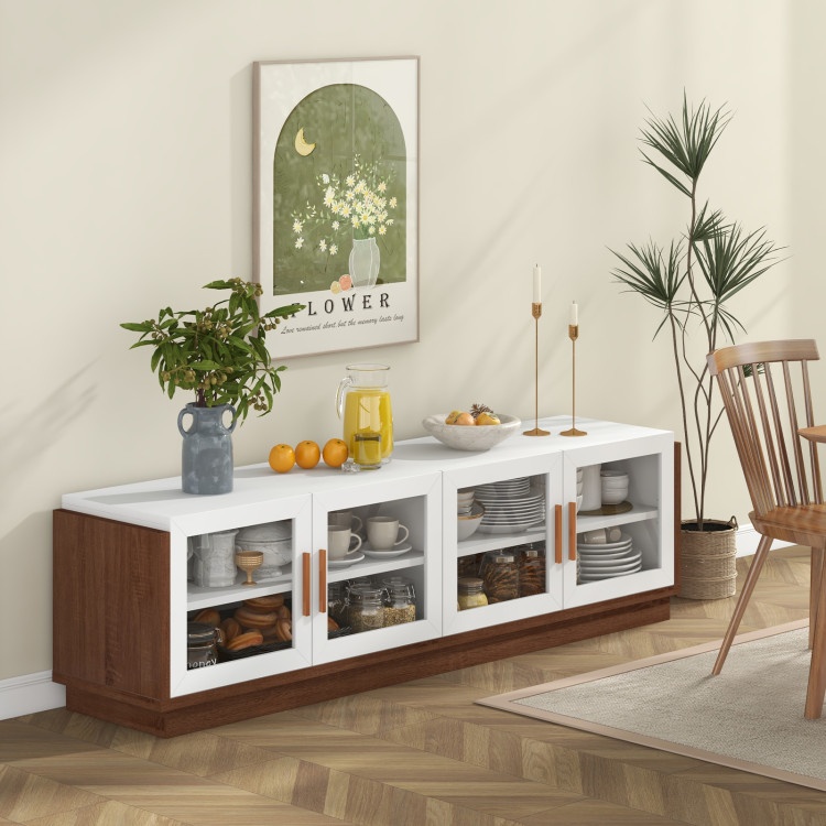 Large Tv Stand For Tvs Up To 75 Inch With 4 Tempered Glass Doors For Living Room-White