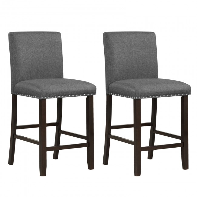 Set Of 2 Bar Stools Linen Fabric Counter Height Chairs For Kitchen Island