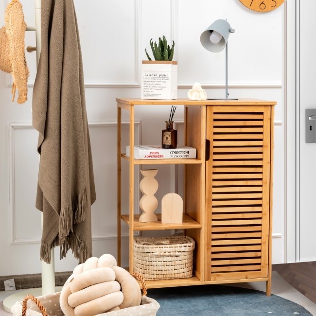 Bamboo Bathroom Storage With Single Door