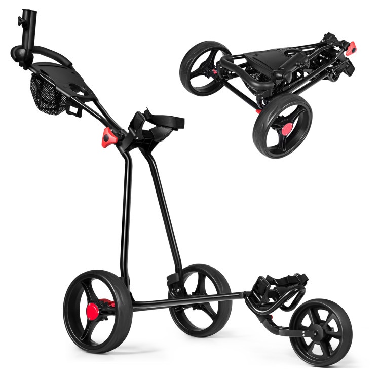 3 Wheel Durable Foldable Steel Golf Cart With Mesh Bag