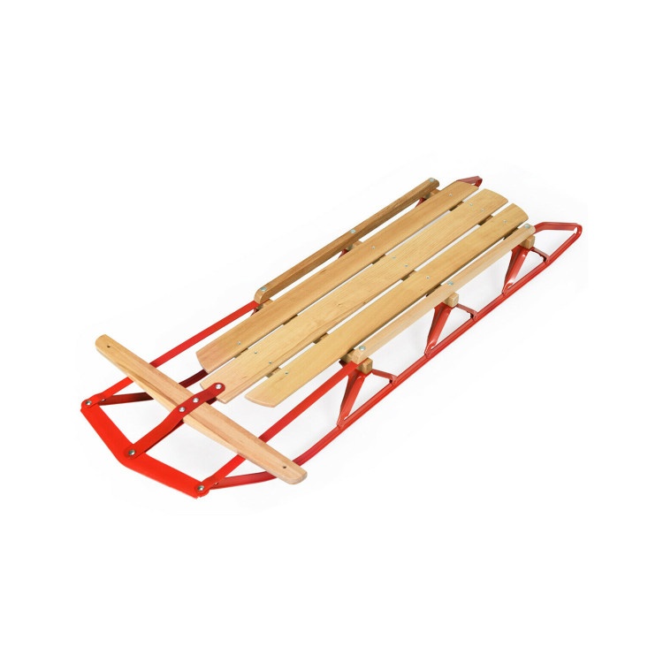 54 Inch Kids Wooden Snow Sled With Metal Runners And Steering Bar