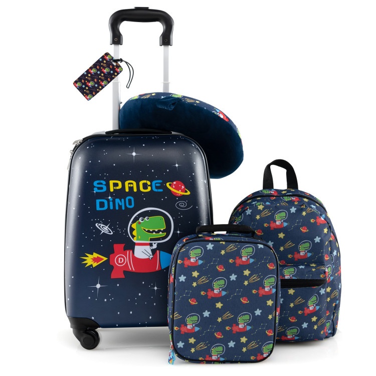 5 Piece Kids Luggage Set With Backpack, Neck Pillow, Name Tag, Lunch Bag