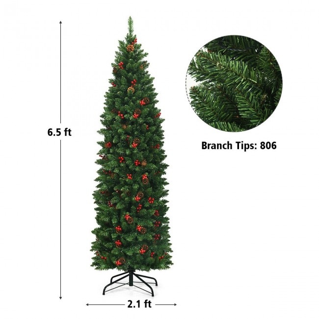 6.5 Feet Pre-Lit Hinged Pencil Christmas Tree
