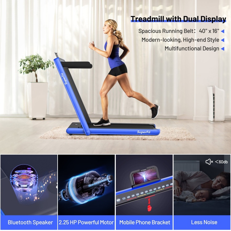 2.25 Hp 2-In-1 Folding Treadmill With Dual Display And App Control