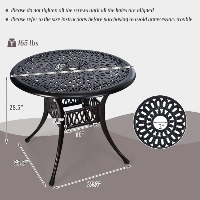36 Inch Patio Round Dining Bistro Table With Umbrella Hole