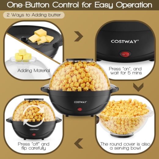 6Qt Stirring Popcorn Popper Maker With Nonstick Plate-Black