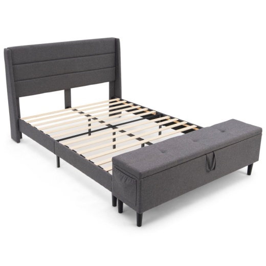 Full/Queen Size Upholstered Platform Bed Frame With Storage Ottoman-Full Size