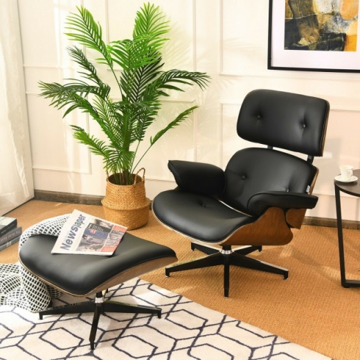 Mid Century Swivel Lounge Chair and Ottoman Set with Aluminum Alloy Base