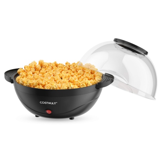 6Qt Stirring Popcorn Popper Maker With Nonstick Plate-Black