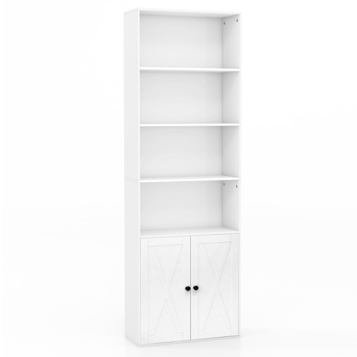 71 Inch Freestanding Bookshelf With 6 Shelves And 2-Door Cabinet-White