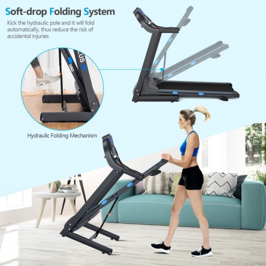 2.25 Hp Folding Electric Motorized Power Treadmill with Blue Backlit LCD Display