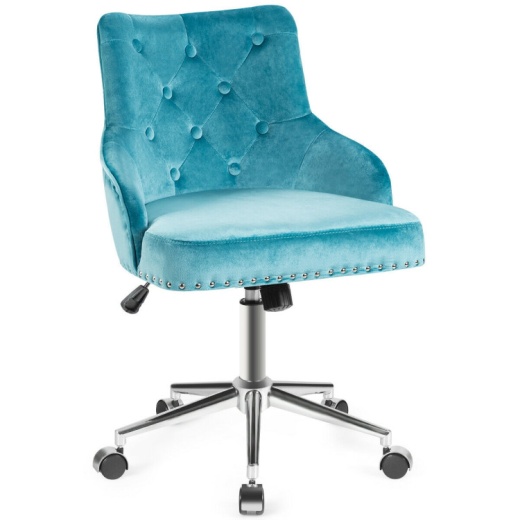 Tufted Upholstered Swivel Computer Desk Chair With Nailed Tri-Turquoise