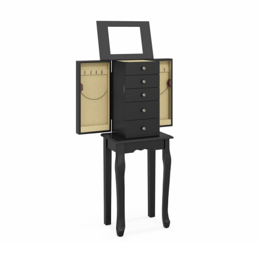 2 Colors Armoire Storage Standing Jewelry Cabinet With Mirror-Black