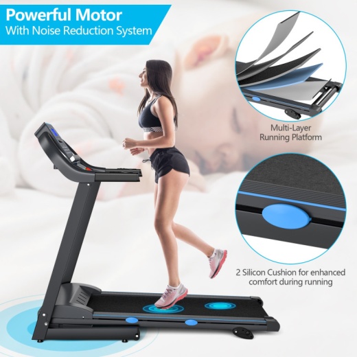 2.25 Hp Folding Electric Motorized Power Treadmill with Blue Backlit LCD Display