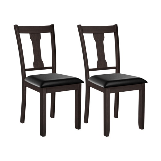 Set of 2 Dining Room Chairs with Rubber Wood Frame and Upholstered Padded Seat