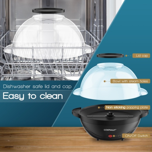 6Qt Stirring Popcorn Popper Maker With Nonstick Plate-Black