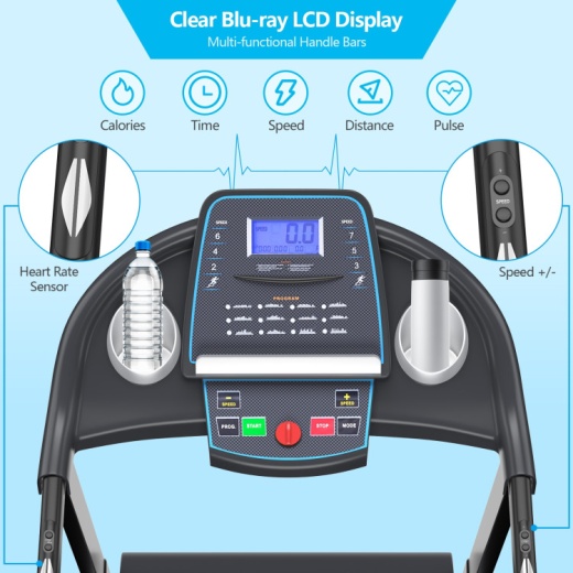 2.25 Hp Folding Electric Motorized Power Treadmill with Blue Backlit LCD Display