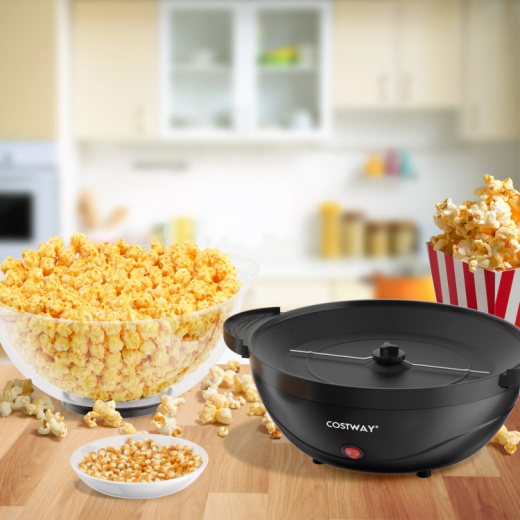 6Qt Stirring Popcorn Popper Maker With Nonstick Plate-Black