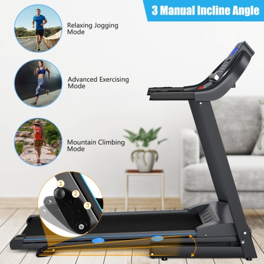 2.25 Hp Folding Electric Motorized Power Treadmill with Blue Backlit LCD Display