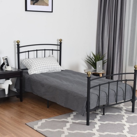 12 Inch Twin Size Metal Bed Frame with Metal Slat Support in Brown