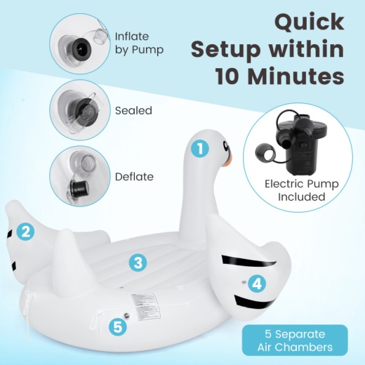 Giant Inflatable Swan Floating Island 4-Person Pool Float With 4 Cups Holders