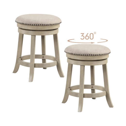 24/26 Inches Swivel Bar Stools Set Of 2 Wth Wooden Frame-24 Inches