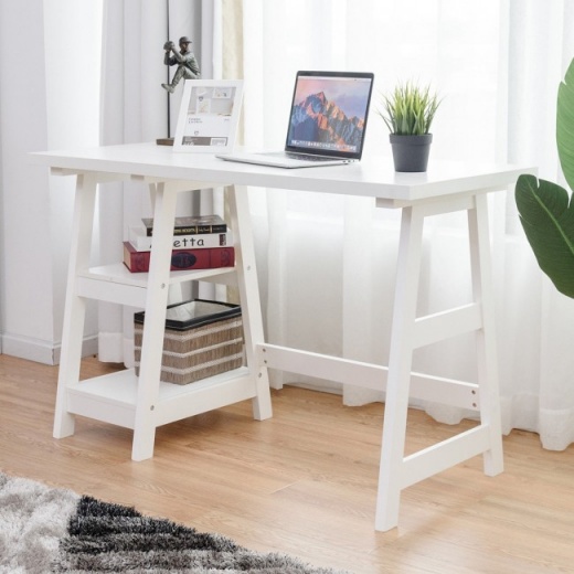 Modern Computer Desk with 2 Open Tiers Shelves