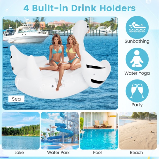 Giant Inflatable Swan Floating Island 4-Person Pool Float With 4 Cups Holders
