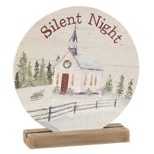 Silent Night Round Sign On Base