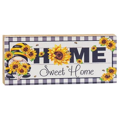 Home Sweet Home Gnome & Sunflowers Long Shelf Sitter Block