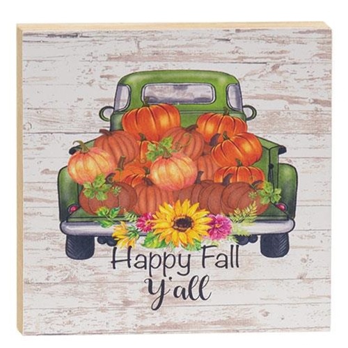 Happy Fall Y'all Pumpkin Truck Square Block