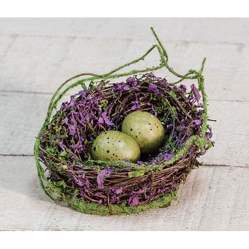 Moss & Violet Bird Nest W/Eggs, 4"