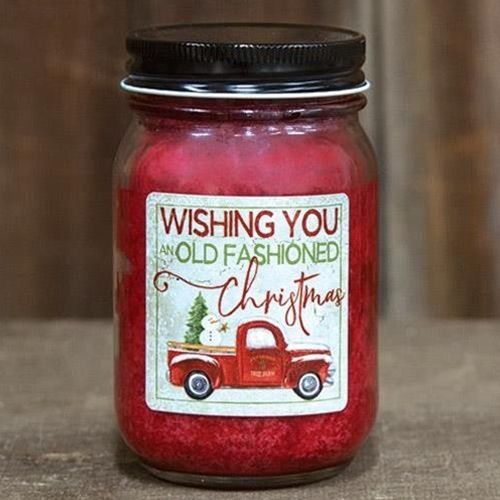 Hollyberry Jar Candle W/Red Truck, Old Fashioned Christmas