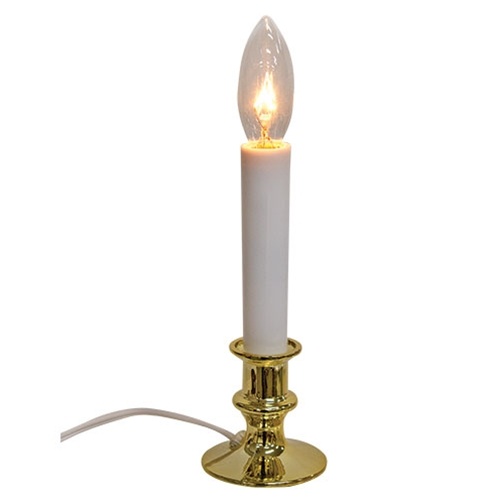 White Sensor Candle Lamp on Brass Base, 9"