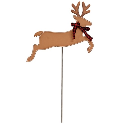 Reindeer W/Buffalo Check Scarf Planter Stake Topper