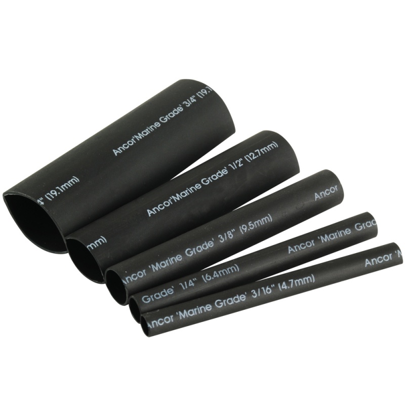 Ancor Adhesive Lined Heat Shrink Tubing Kit - 8-Pack, 3", 20 To 2/0 Awg, Black