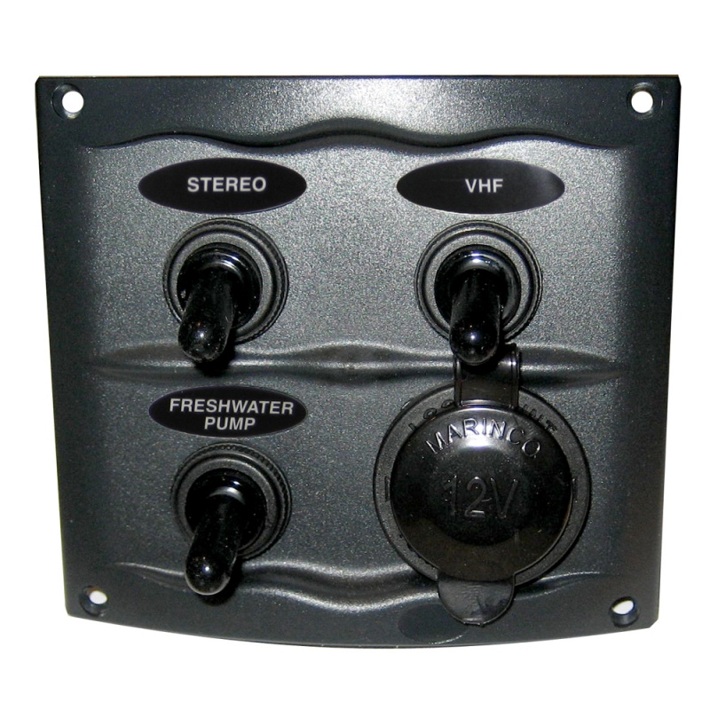 Marinco Waterproof Panel W/3 Switches - 12V - Grey
