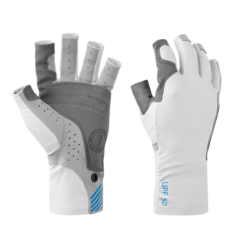 Mustang Traction Uv Open Finger Gloves - Light Grey/Blue - Large