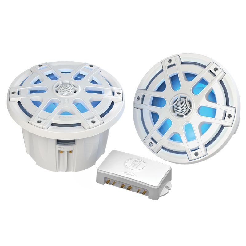Poly-Planar Ma-Oc8 8" 500 Watt Waterproof Blue Led Speaker - White