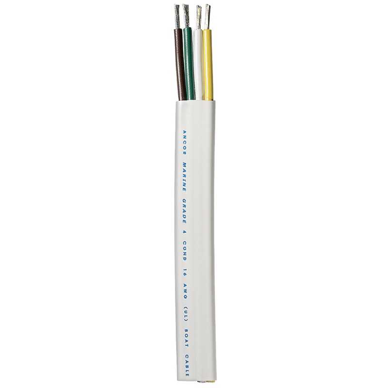 Ancor Trailer Cable - 16/4 Awg - Yellow/White/Green/Brown - Flat - 300'
