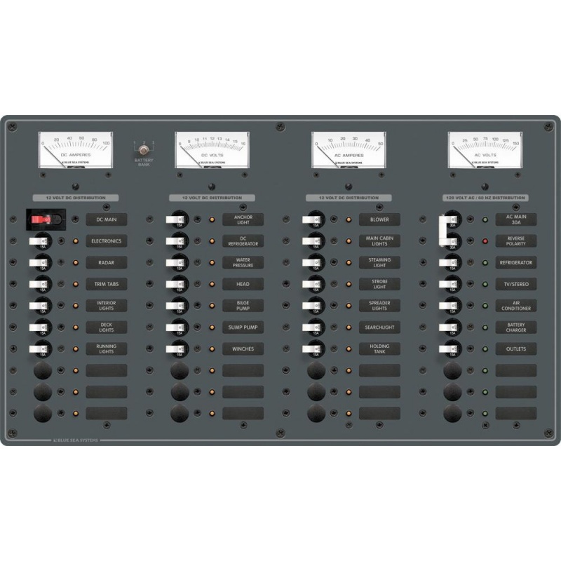 Blue Sea 8095 Ac Main +8 Positions / Dc Main +29 Positions Toggle Circuit Breaker Panel (White Switches)