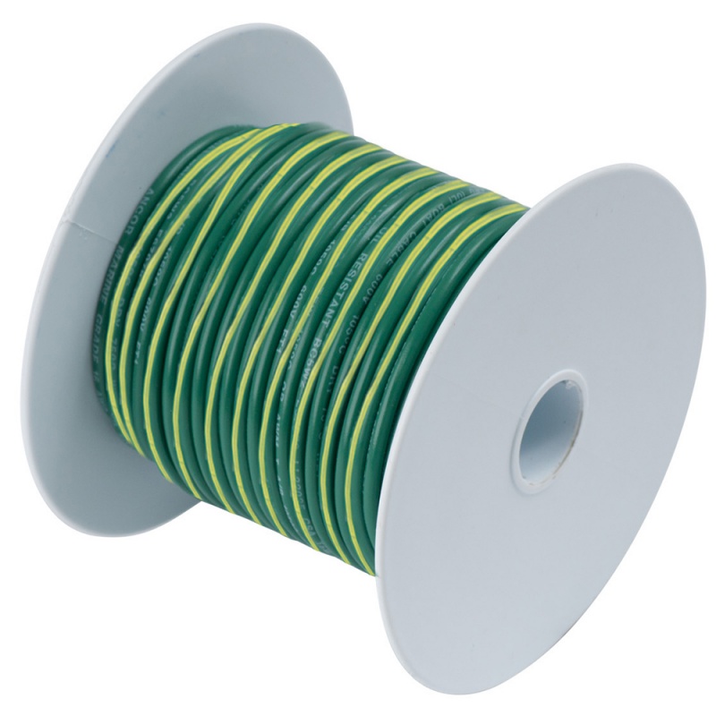 Ancor Green W/Yellow Stripe 10 Awg Tinned Copper Wire - 100'