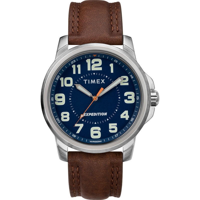 Timex Men's Expedition® Metal Field Watch - Blue Dial/Brown Strap